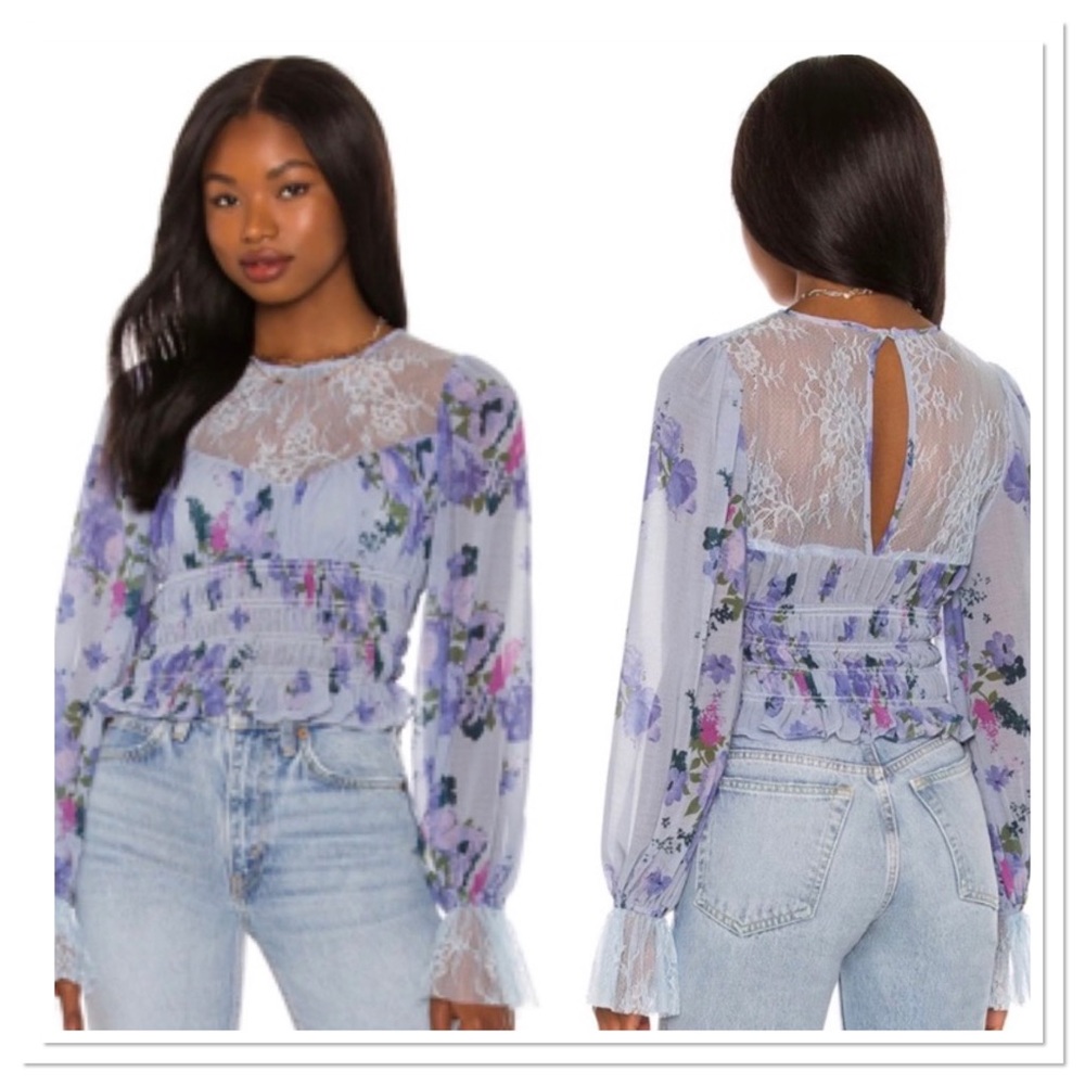 Free People Daphne Floral Print Lace Top Shirt Size XS NWT